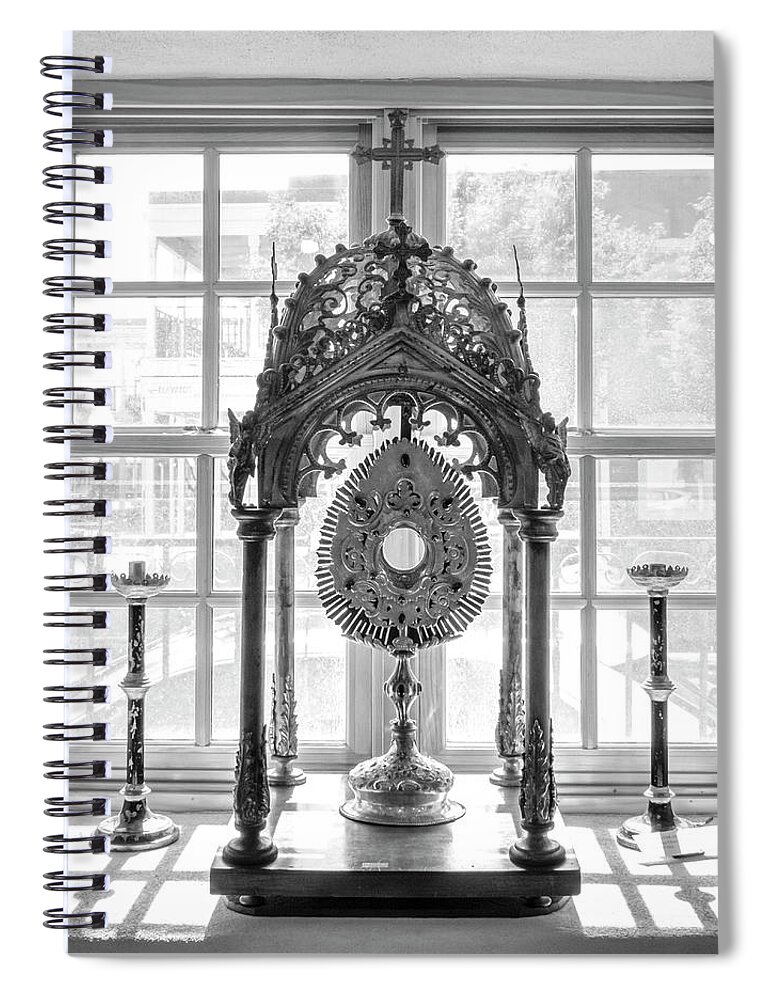 Albuquerque Spiral Notebook featuring the photograph Monstrance and Candlesticks of San Felipe de Neri by Mary Lee Dereske