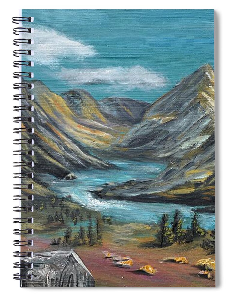 Montana Spiral Notebook featuring the painting Montana Mountains by Monika Shepherdson