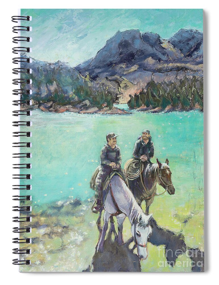 Montana Spiral Notebook featuring the painting Montana on Horseback by PJ Kirk
