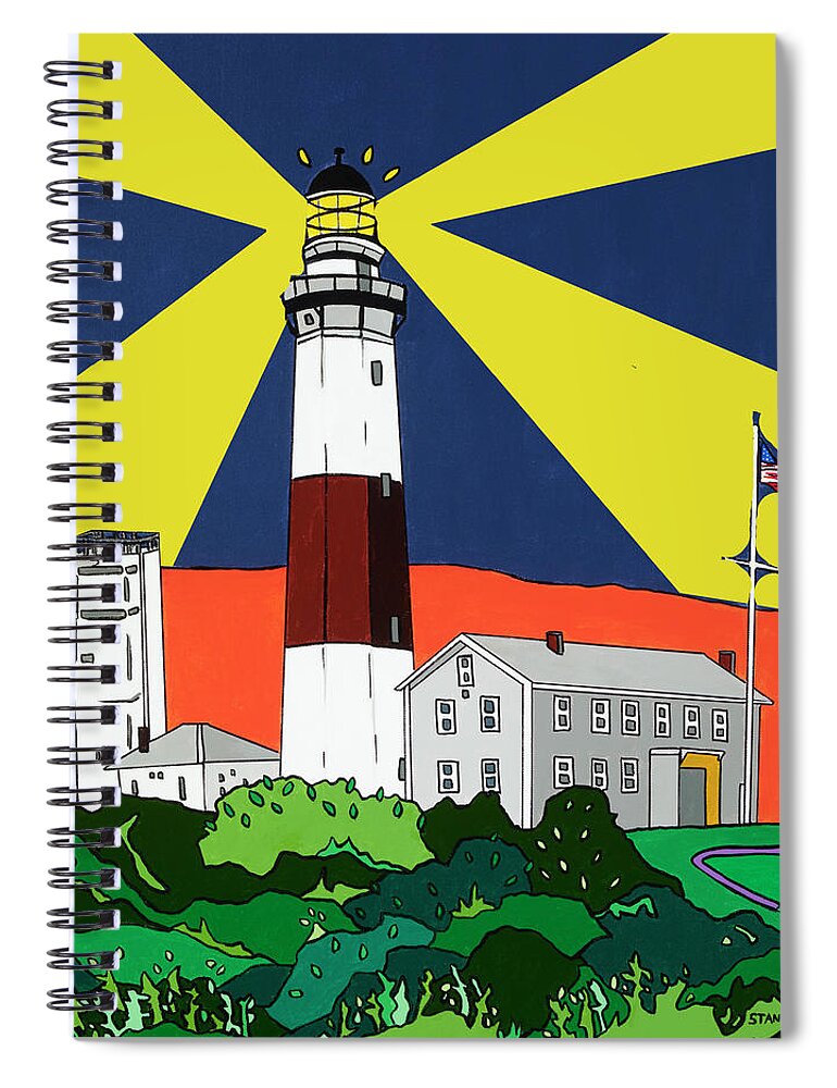 Montauk Point Lighthouse Longisland Eastend Spiral Notebook featuring the painting Montauk Light House by Mike Stanko