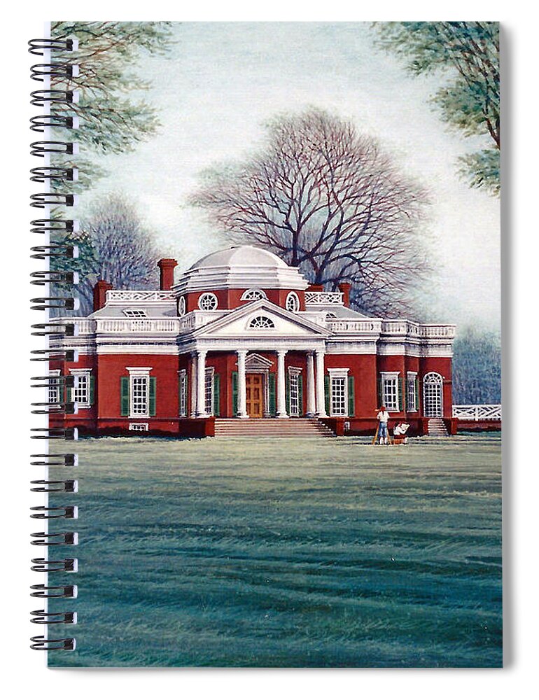 Architectural Landscape Spiral Notebook featuring the painting Monticello - Thomas Jefferson's Home by George Lightfoot