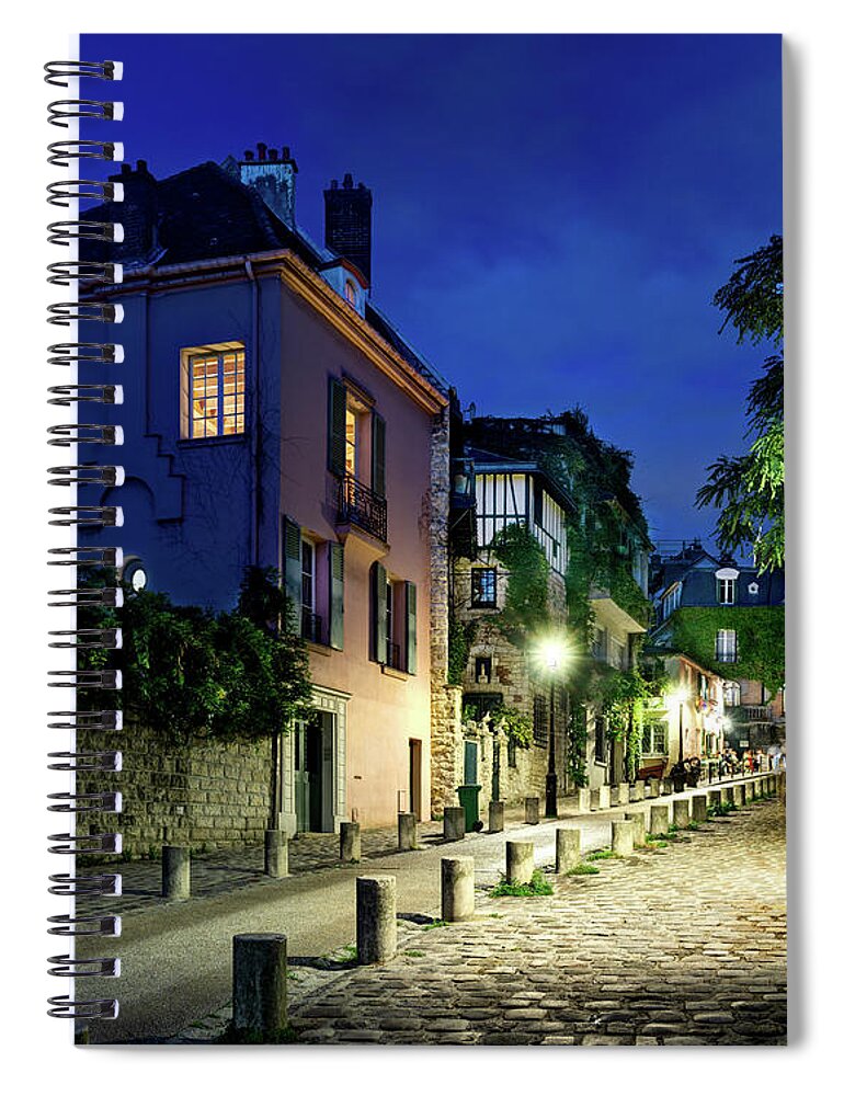 Paris Spiral Notebook featuring the photograph Montmartre Street at Dusk by Weston Westmoreland