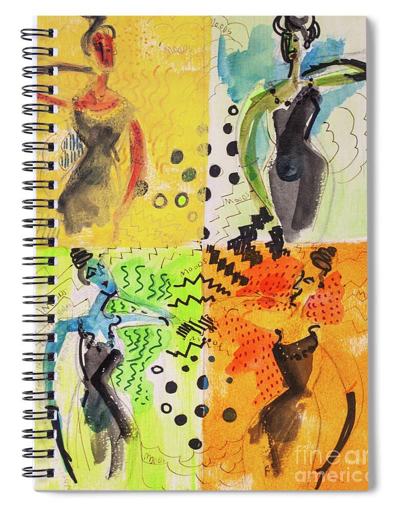 Moods Spiral Notebook featuring the mixed media Moods by Cherie Salerno