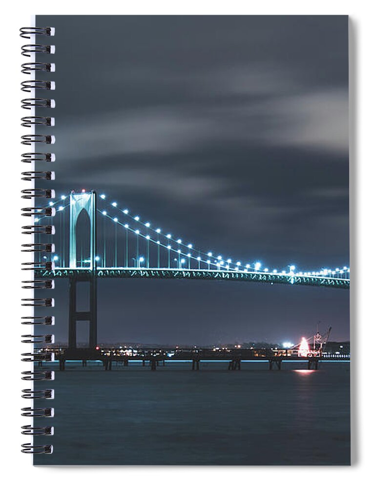 Newport Bridge Spiral Notebook featuring the photograph Moody Skies over the Newport Bridge by Christina McGoran