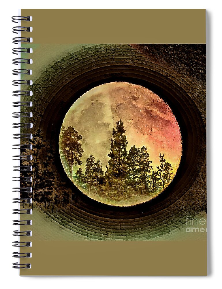 Moon Spiral Notebook featuring the photograph Moon and Trees Fantasia by Sea Change Vibes