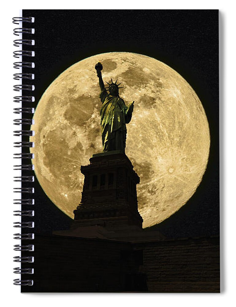 Statue Of Liberty Spiral Notebook featuring the photograph Moon Lit Statue of Liberty by Montez Kerr