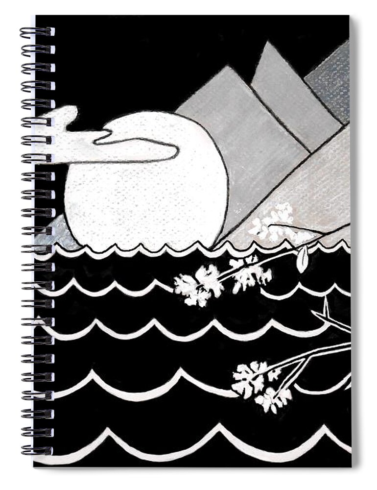 Black And White Spiral Notebook featuring the drawing Moon Over Miami by Jayne Somogy