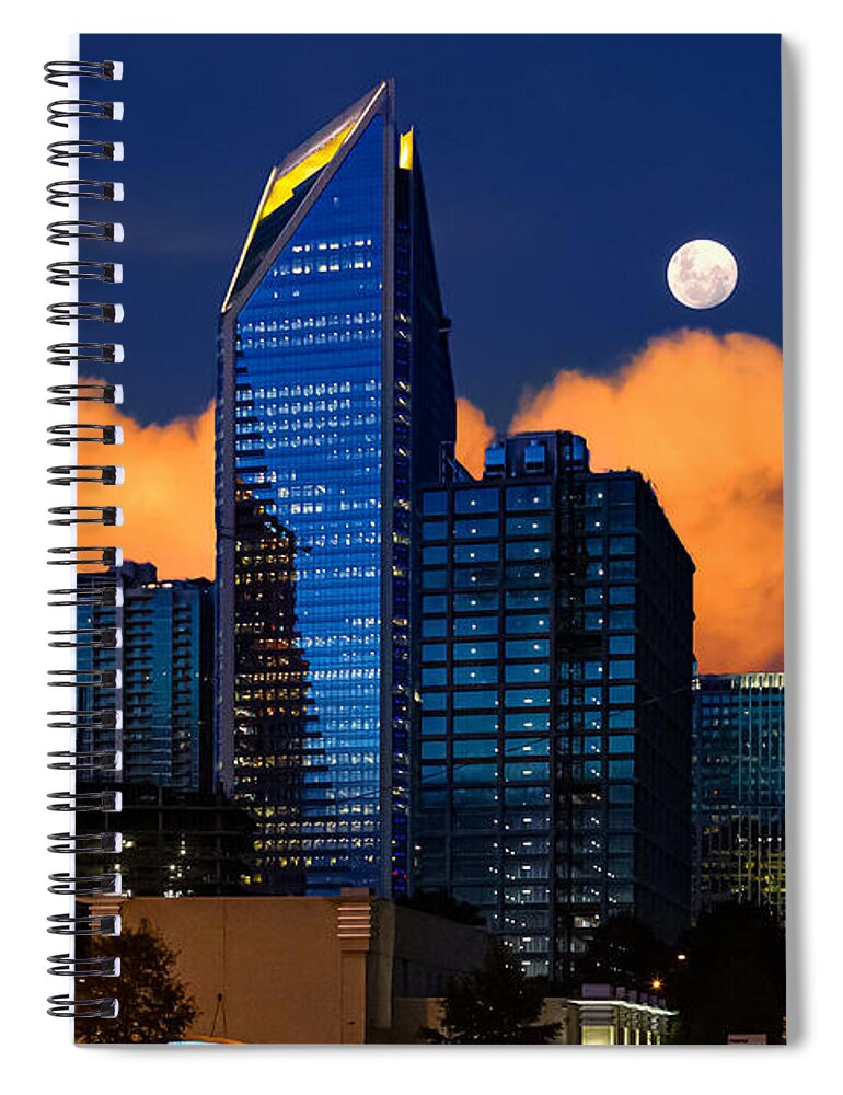 Charlotte Spiral Notebook featuring the digital art Moon over Uptown Charlotte by SnapHappy Photos