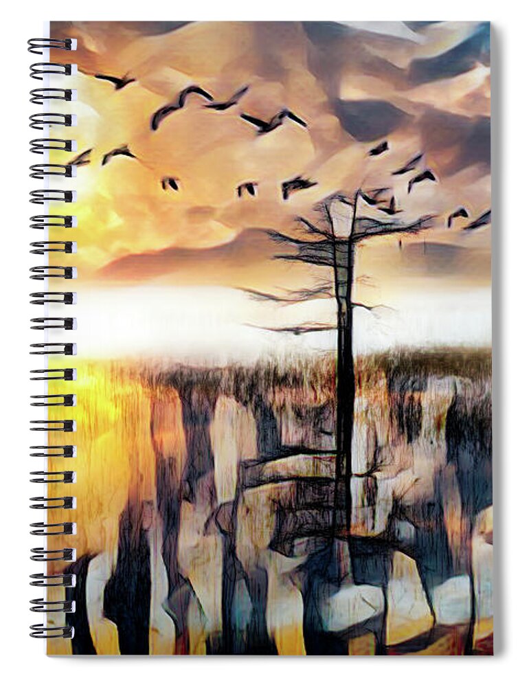 Birds Spiral Notebook featuring the photograph Moon Rise Flight Abstract Painting by Debra and Dave Vanderlaan