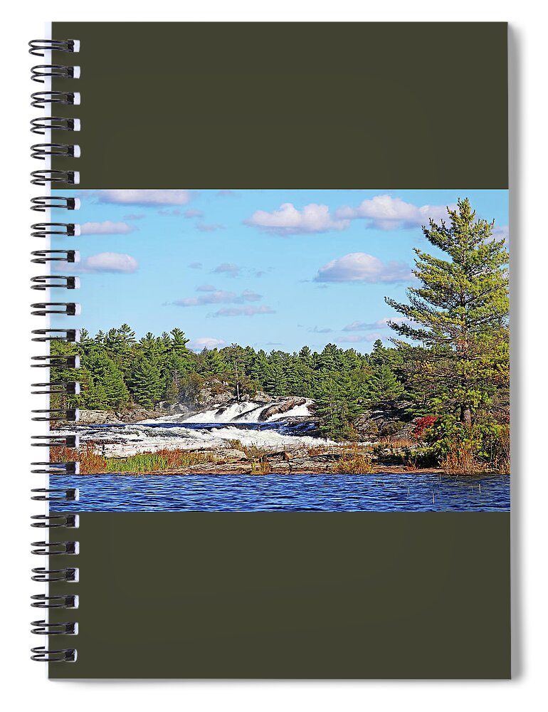 Waterfalls Spiral Notebook featuring the photograph Moon River Waterfalls Surrounded By Pine by Debbie Oppermann