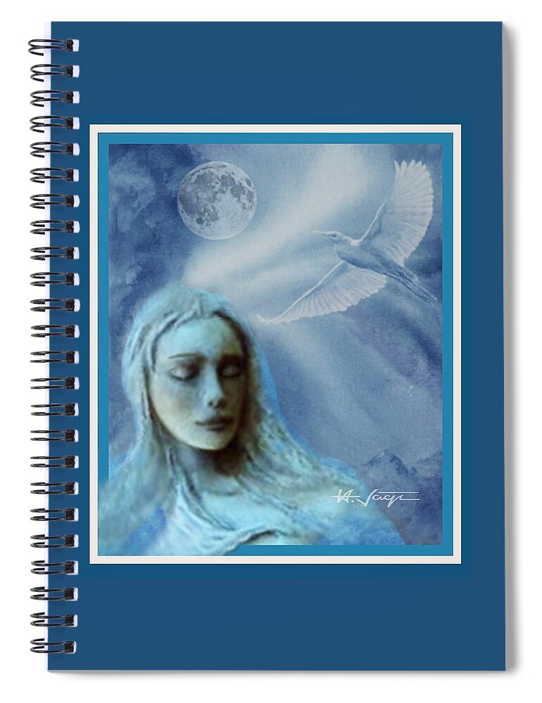Moon Spiral Notebook featuring the mixed media Moon Spirit Dreaming by Hartmut Jager