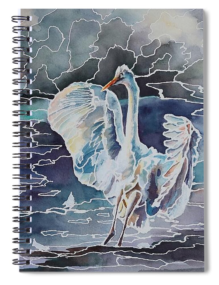 Egret Spiral Notebook featuring the painting Moonlight Dance by Amanda Amend