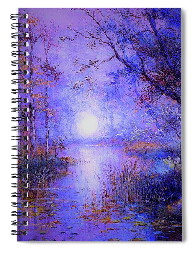 Landscape Spiral Notebook featuring the painting Moonlight from Heaven by Jane Small
