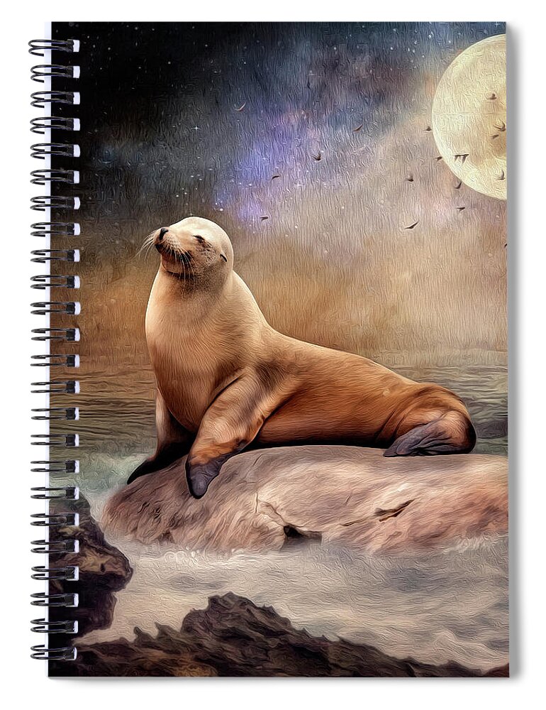 Seal Spiral Notebook featuring the digital art Moonlight by Maggy Pease