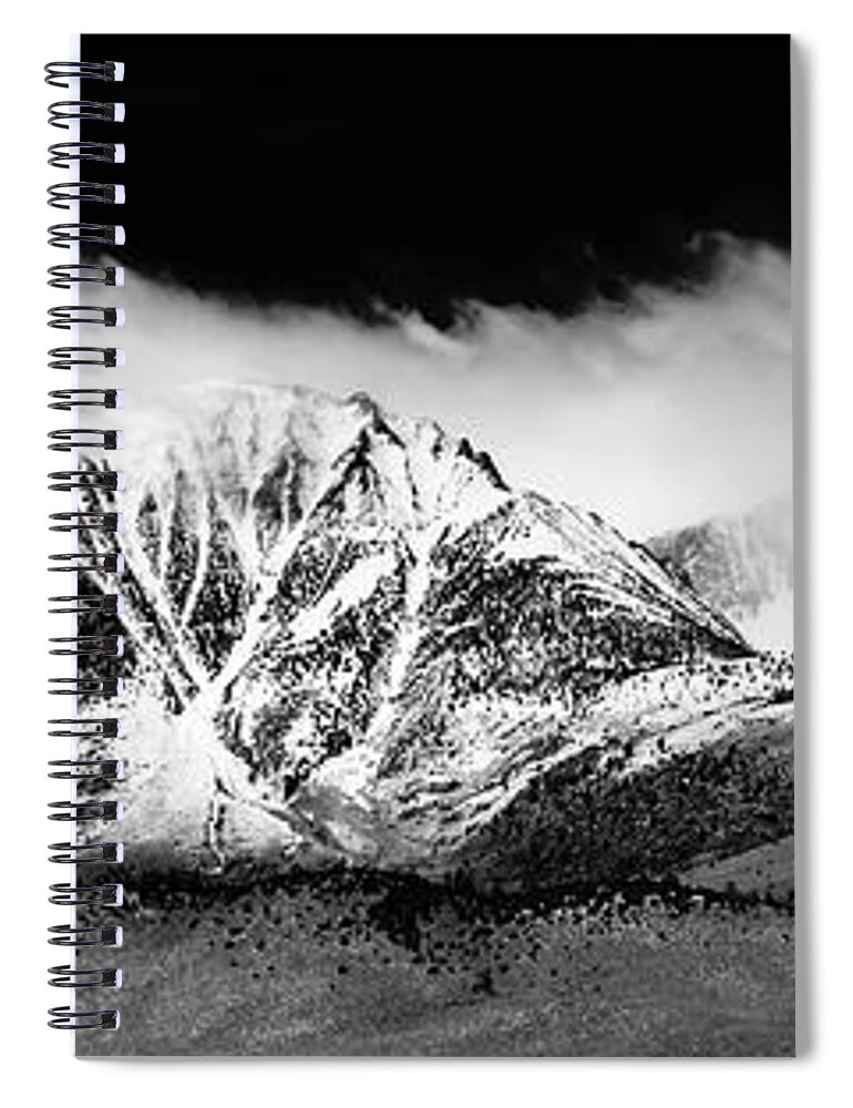 B&w Spiral Notebook featuring the photograph Moonlit Sierra Snowcaps 1406BW by Kenneth Johnson
