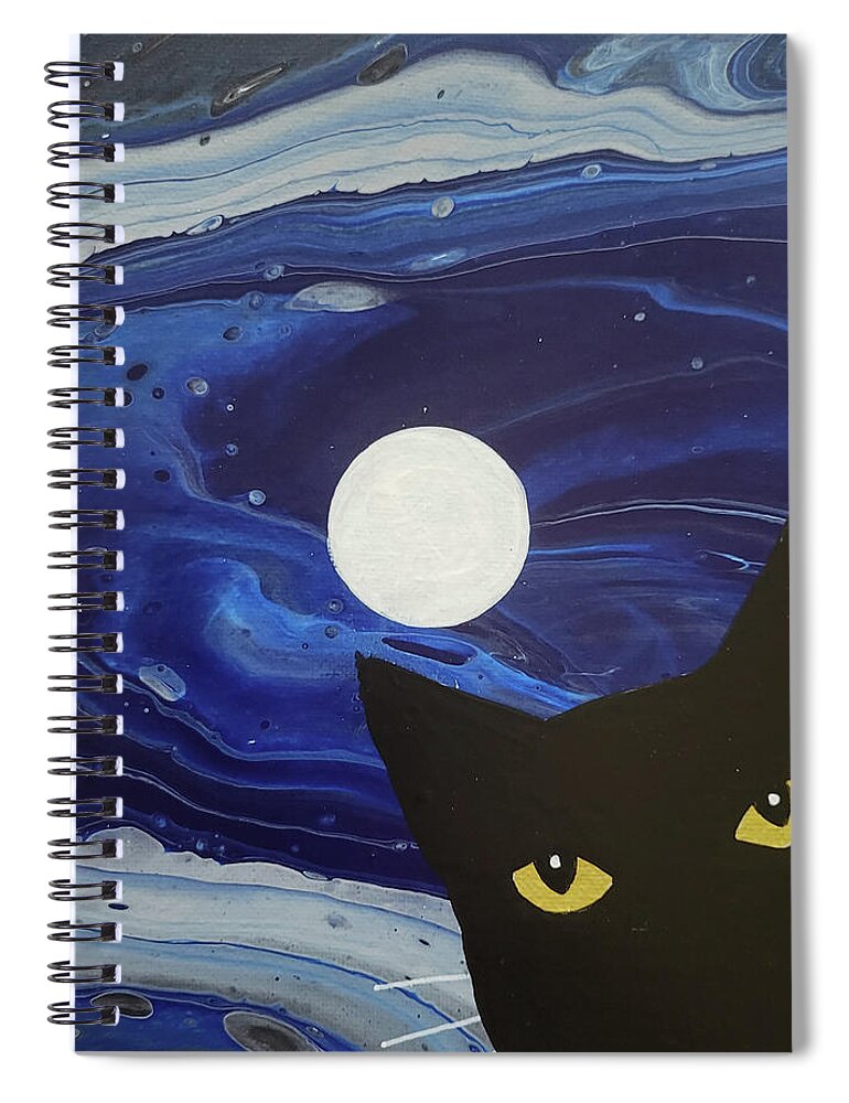 Spiral Notebook featuring the painting Moonlit Wicked Kitty by Catherine G McElroy