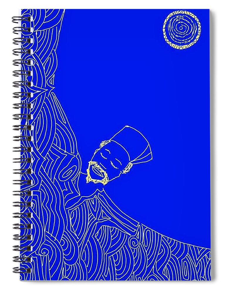  Spiral Notebook featuring the digital art Moonlit wisdom Blue by Sala Adenike