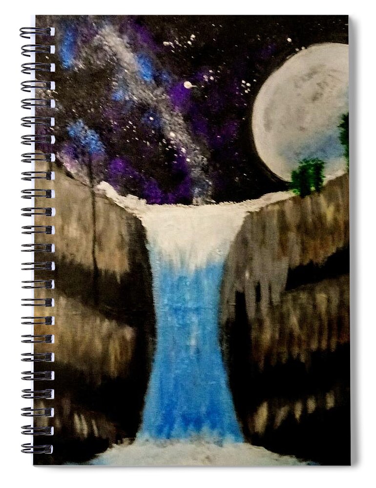 Moon Spiral Notebook featuring the painting Moonlite Waterfall by Anna Adams