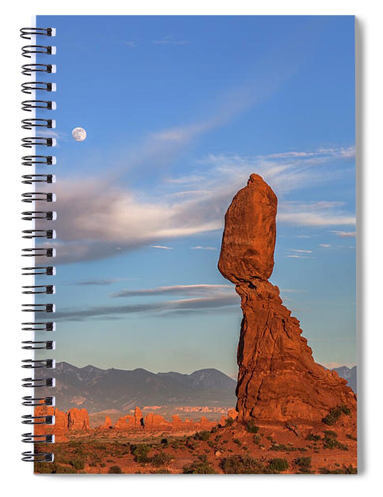 Arches National Park Spiral Notebook featuring the photograph Moonrise at Sunset - Balanced Rock by Dan Norris