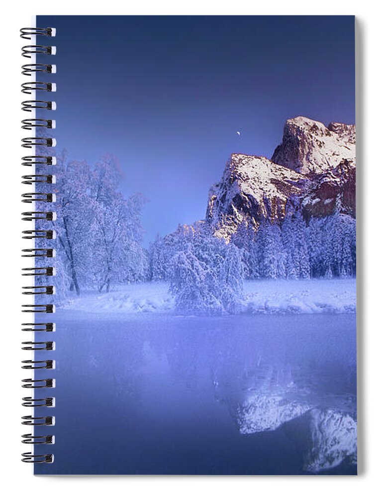 North America Spiral Notebook featuring the photograph Moonrise over Gates of the Valley Yosemite National Park by Dave Welling