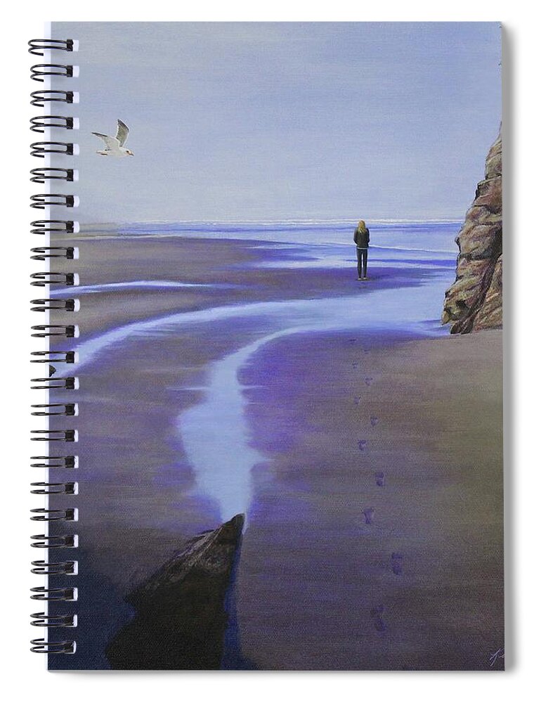 Kim Mcclinton Spiral Notebook featuring the painting Low Tide on Moonstone Beach by Kim McClinton