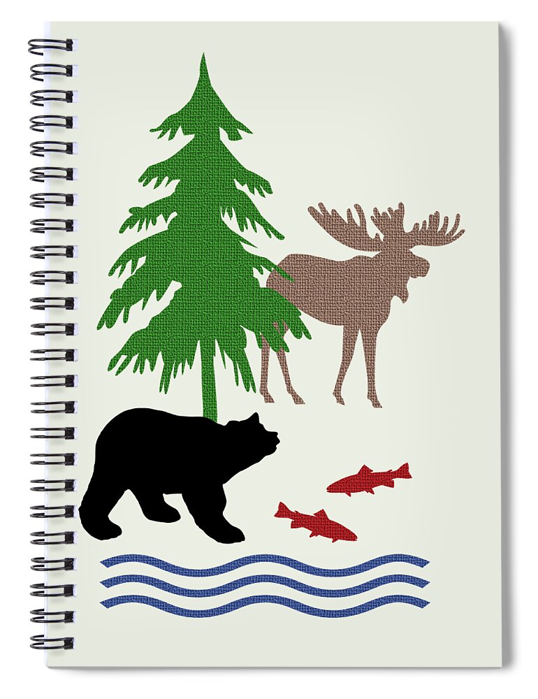 And Bear Spiral Notebook featuring the mixed media Moose and Bear Pattern Art by Christina Rollo