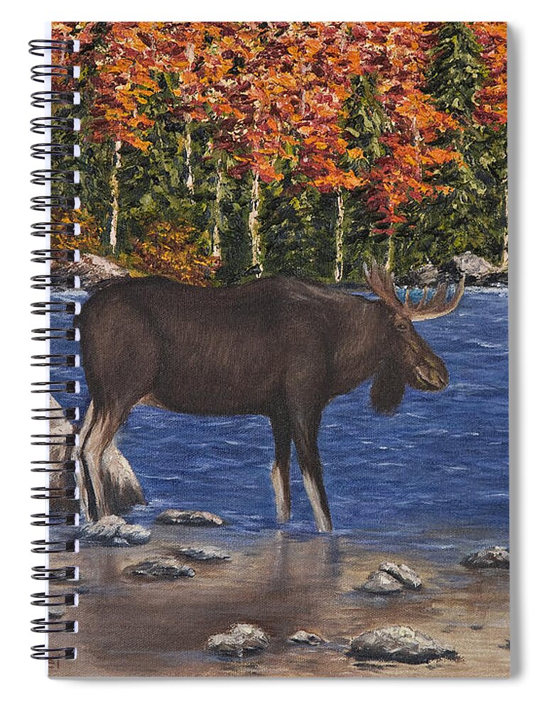 Alaska Spiral Notebook featuring the painting Moose Crossing by Darice Machel McGuire