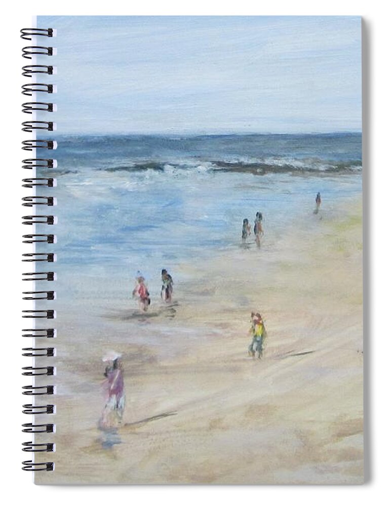 Painting Spiral Notebook featuring the painting Morning Beach Crowd by Paula Pagliughi