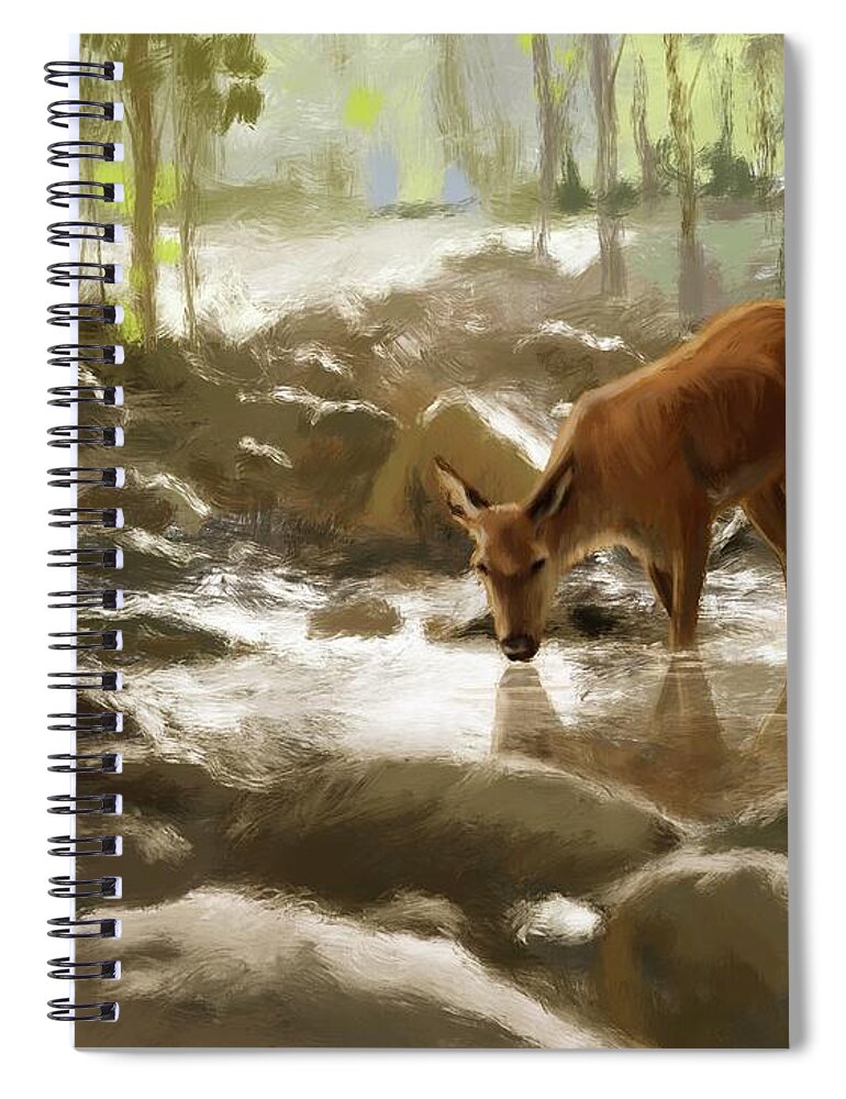 Deer Spiral Notebook featuring the painting Morning Drink by Larry Whitler