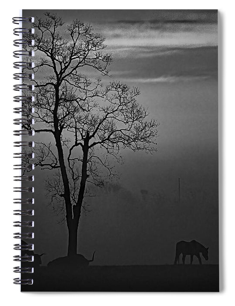 Bnw Spiral Notebook featuring the photograph Morning Fog by Jerry Connally