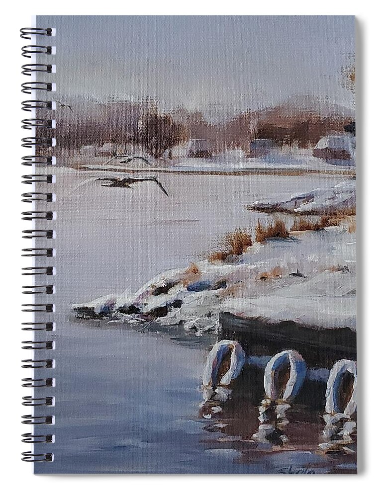 Landscape Spiral Notebook featuring the painting Morning Harbour by Sheila Romard