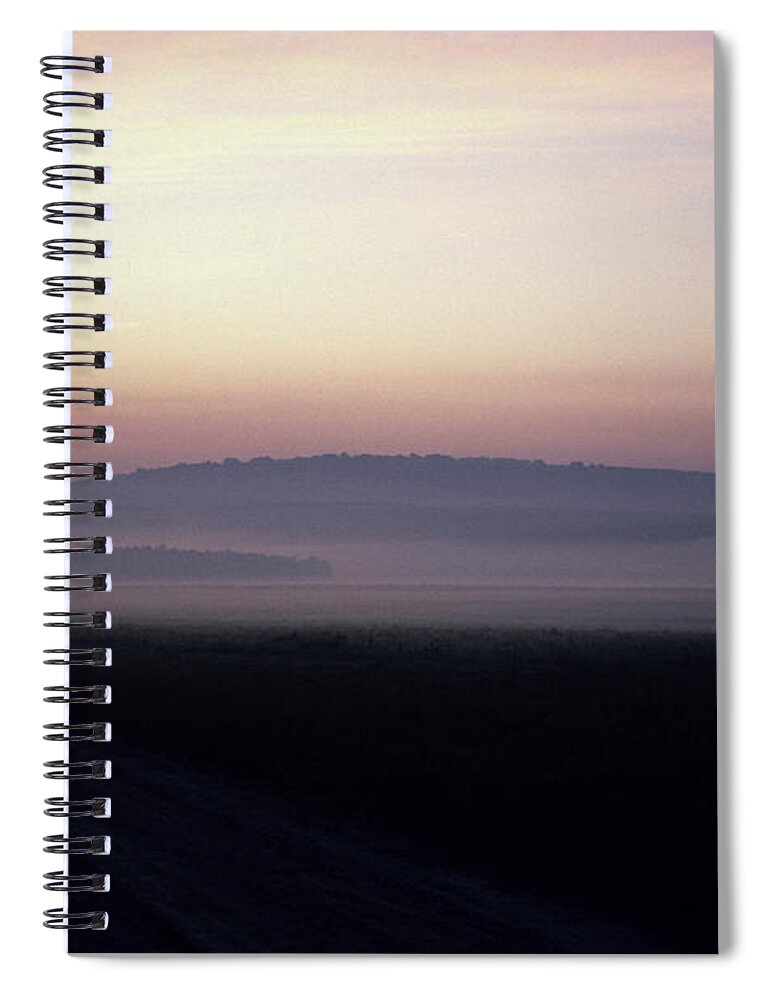 80025126 Spiral Notebook featuring the photograph Morning Mist on Salisbury Plain by Patrick G Haynes