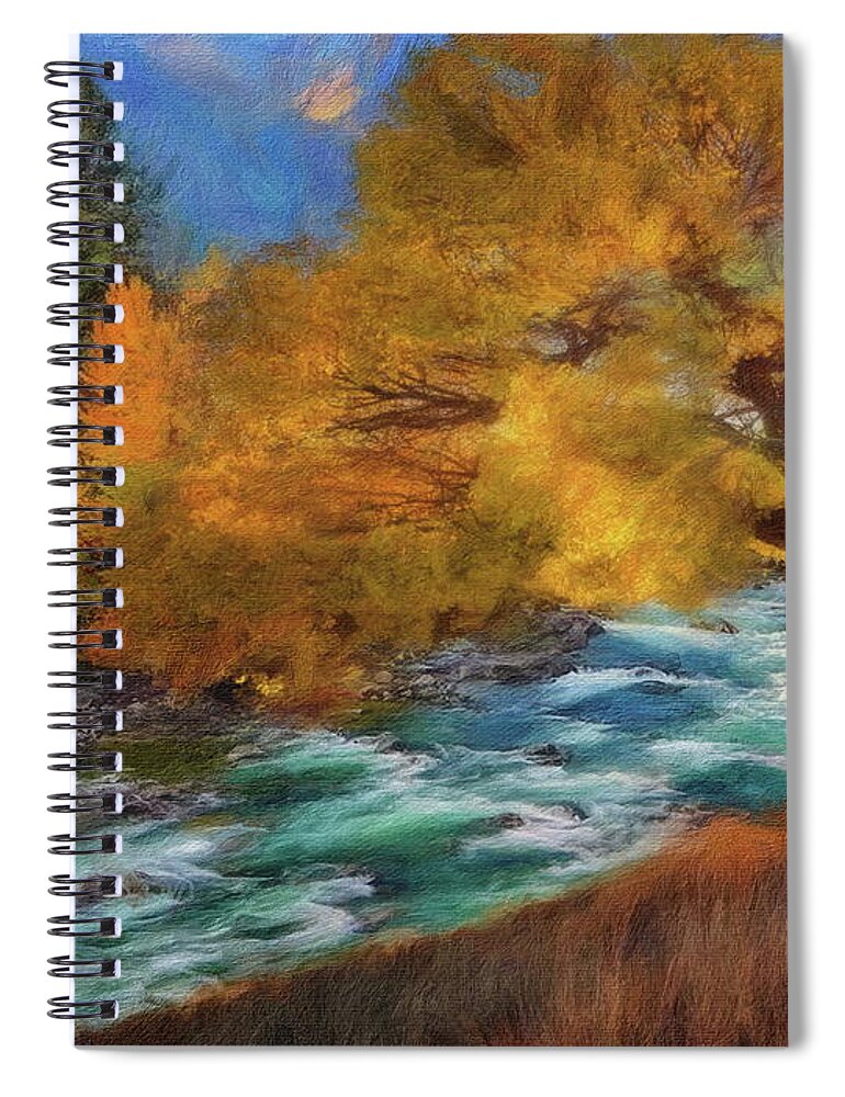 Mountain Stream Spiral Notebook featuring the digital art Morning Mountain River by Russ Harris