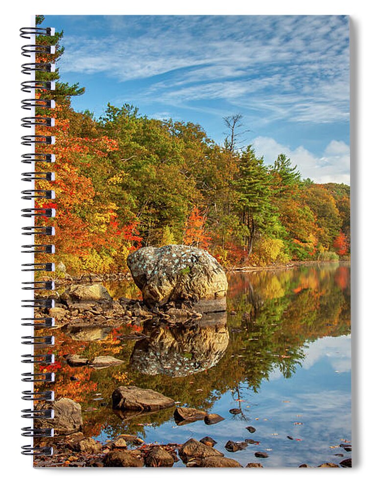 Frog Rock Spiral Notebook featuring the photograph Morning reflection of fall colors by Jeff Folger