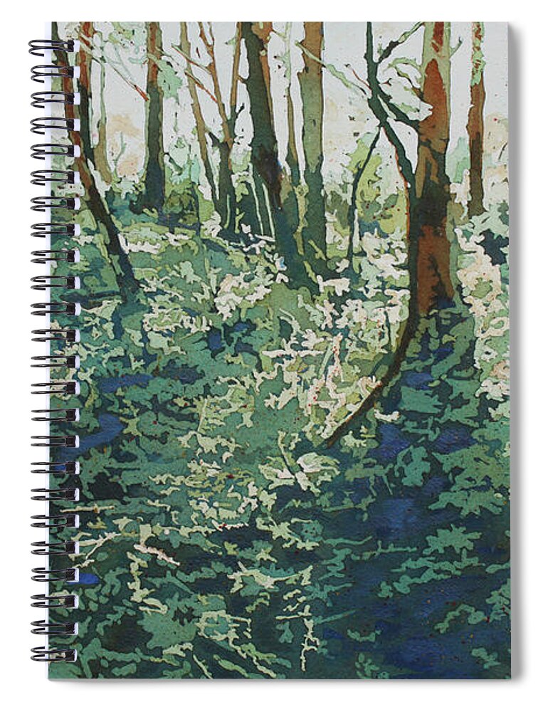 Forest Spiral Notebook featuring the painting Morning Shadows by Jenny Armitage