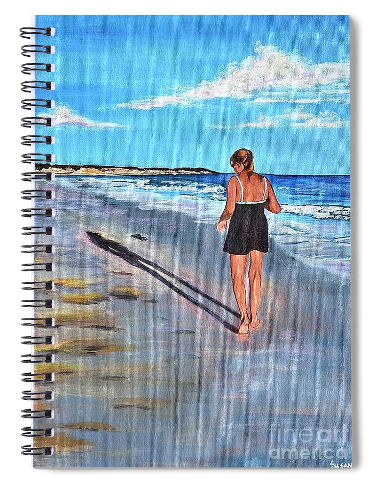 Beach Spiral Notebook featuring the painting Morning Walk by Susan Cliett