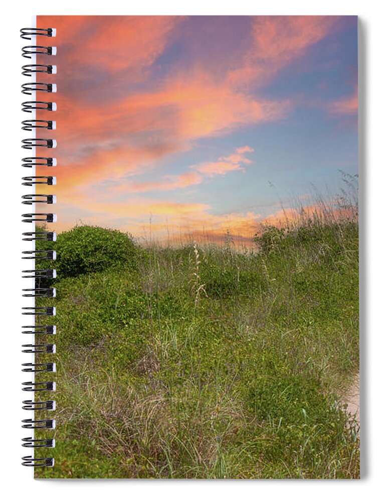 Grass Spiral Notebook featuring the photograph Morris Island Lighthouse - Sunset - Folly Beach by Dale Powell