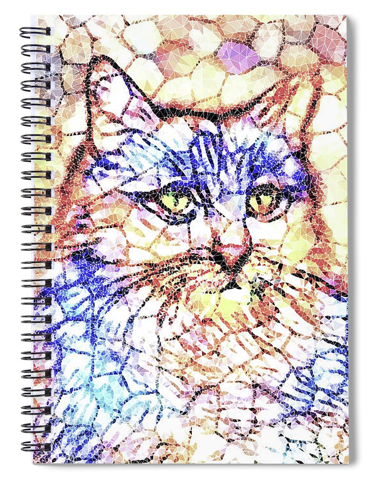 Cat Spiral Notebook featuring the digital art Mosaic Cat 670 by Lucie Dumas