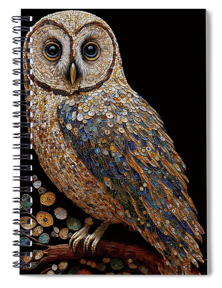 Owls Spiral Notebook featuring the digital art Mosaic Owl by Peggy Collins