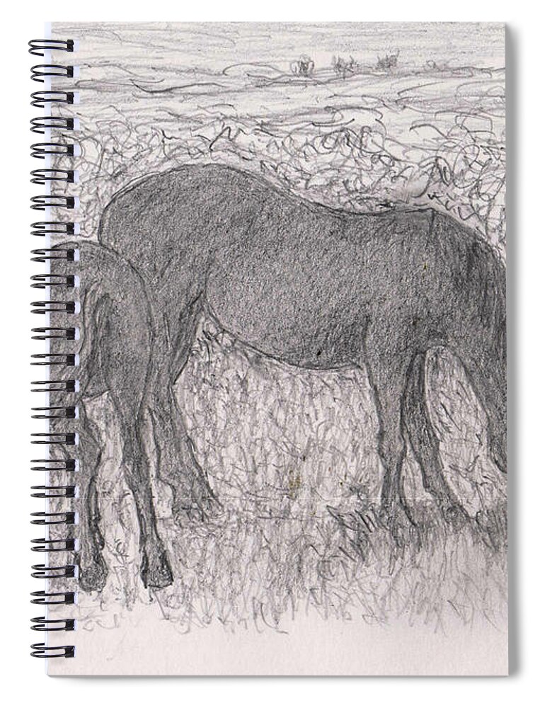 Art Spiral Notebook featuring the drawing Mother and Daughter at Little Big Horn by Danny Lowe