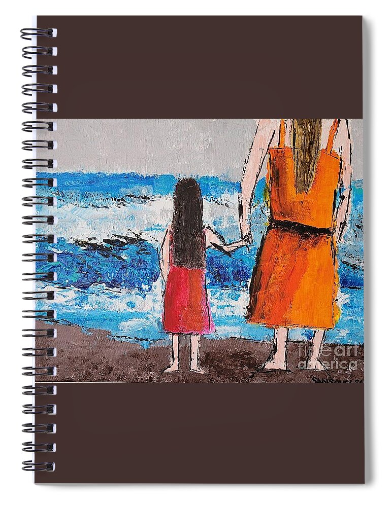  Spiral Notebook featuring the painting The Mother Daughter at the Beach by Mark SanSouci