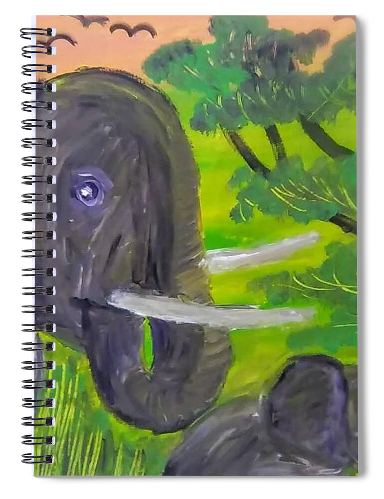 Animals Spiral Notebook featuring the painting Mother Elephant and Calf by Andrew Blitman