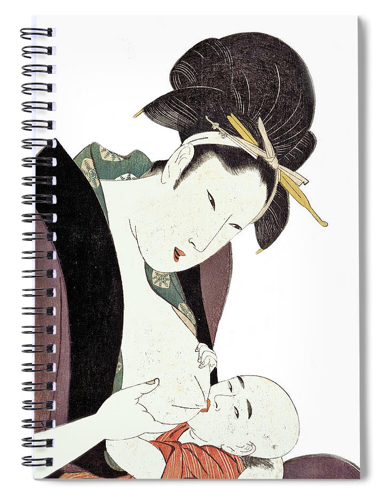 Japan Spiral Notebook featuring the digital art Mother Feeding Her Baby by Long Shot