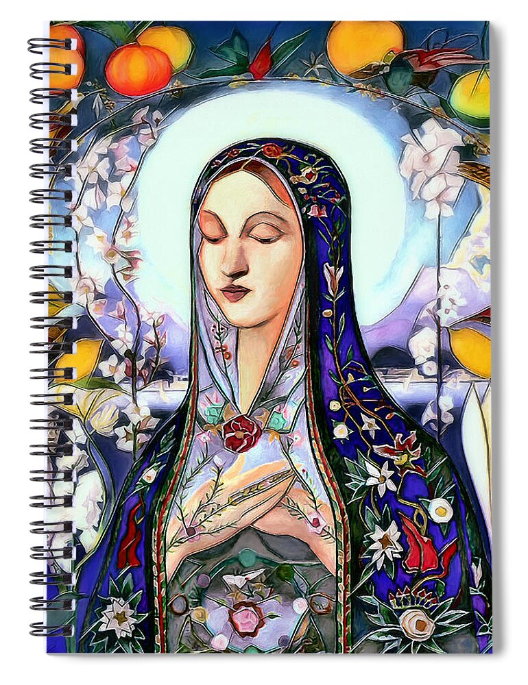 The Virgin Mary Spiral Notebook featuring the digital art Mother Mary by Pennie McCracken