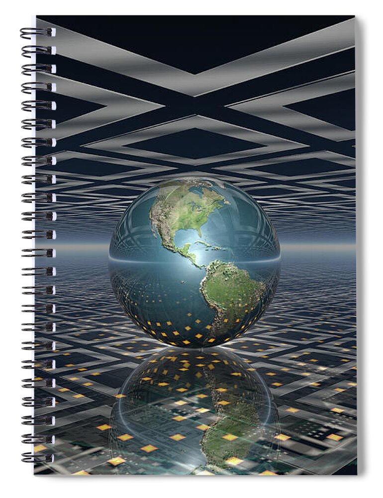 Earth Spiral Notebook featuring the digital art Motherboard Earth by Phil Perkins