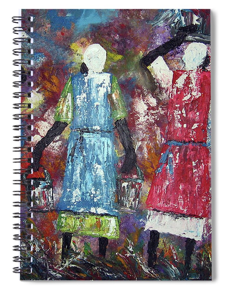  Spiral Notebook featuring the painting Mothers Come Home by Peter Sibeko