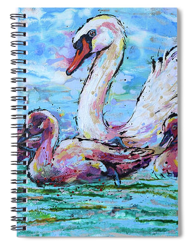  Spiral Notebook featuring the painting Vigilant White Swan by Jyotika Shroff