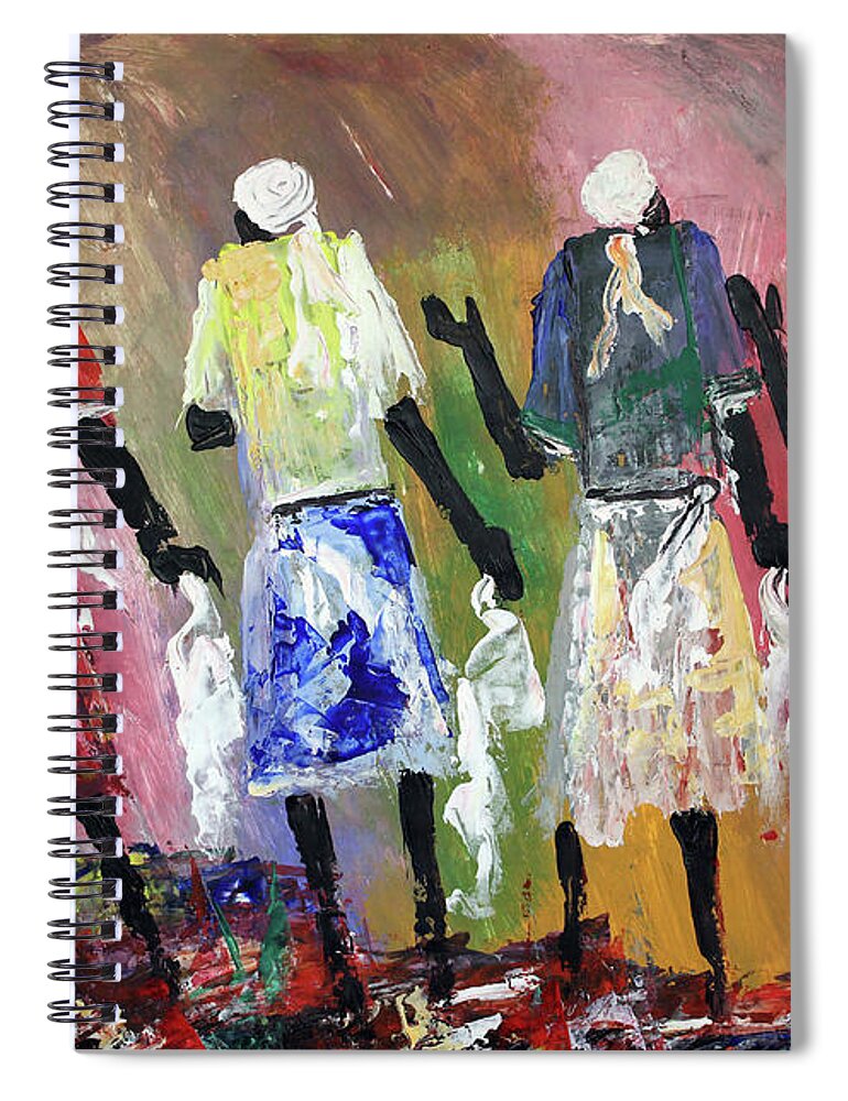 African Art Spiral Notebook featuring the painting Mothers Of Peace by Peter Sibeko 1940-2013