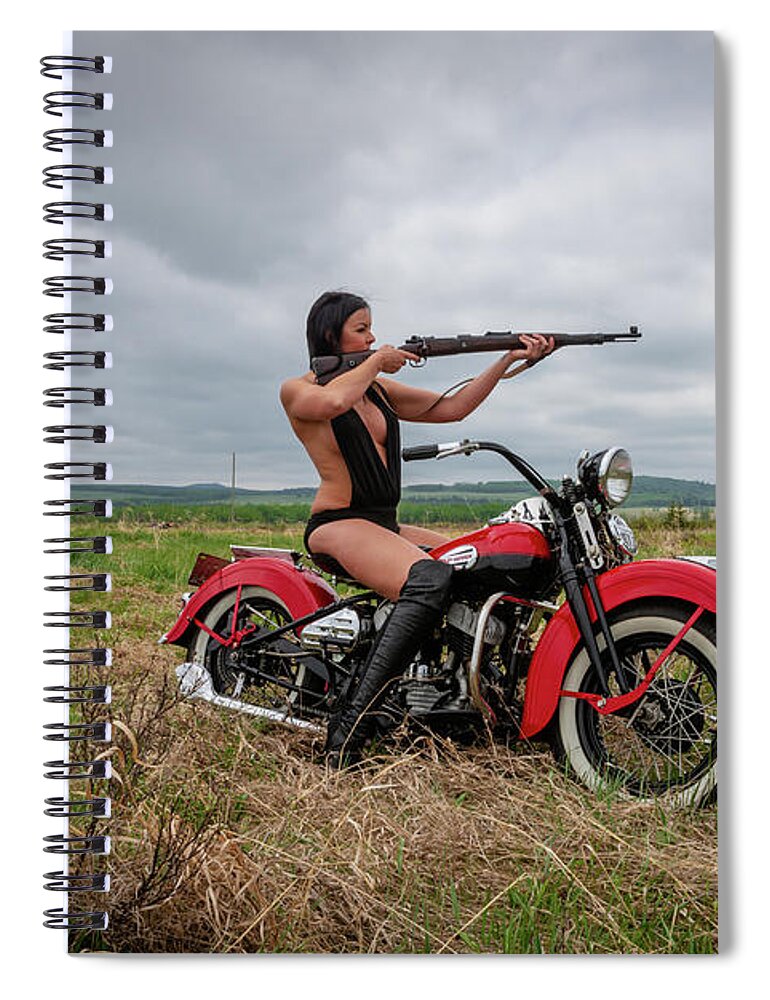 Motorcycle Spiral Notebook featuring the photograph Motorcycle Babe by Bill Cubitt