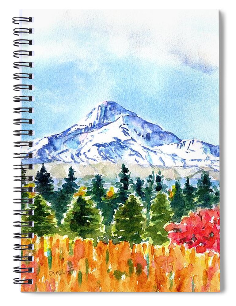 Mount Hood Spiral Notebook featuring the painting Mount Hood Oregon Fall Season by Carlin Blahnik CarlinArtWatercolor